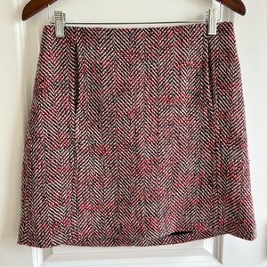 LOFT Black, Red, and White Wool Blend A-Line Mini Skirt